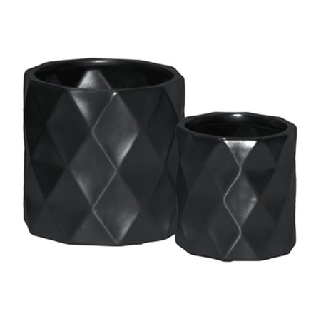 URBAN TRENDS COLLECTION Ceramic Cylindrical Pot with Wide Mouth  Embossed Diamond Design Body Black Set of 2 45907